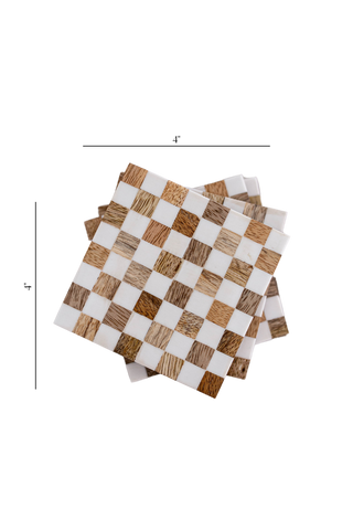 Checkered Wood & Resin Coasters (set of 4)