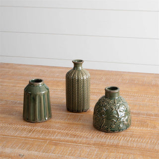 Textured Pattern Vases, Sm Green set of 3
