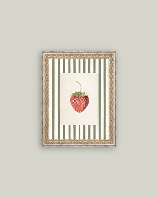 Strawberries on Stripes Framed Antique Art