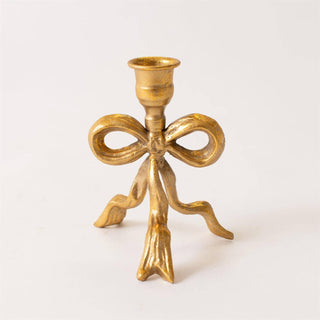 Candle Holder - Gold Metal Tied Bow