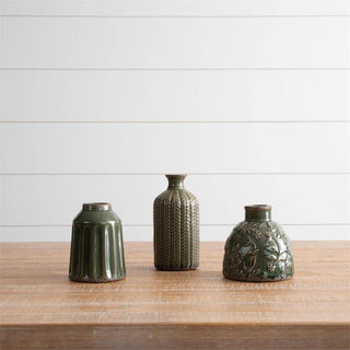Textured Pattern Vases, Sm Green set of 3