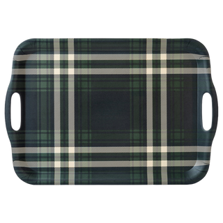 Navy Green Plaid Large Melamine Tray