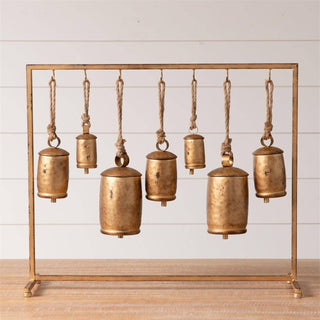 Distressed Gold Bells On Stand