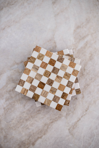 Checkered Wood & Resin Coasters (set of 4)