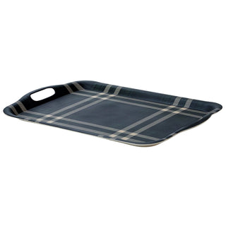 Navy Green Plaid Large Melamine Tray