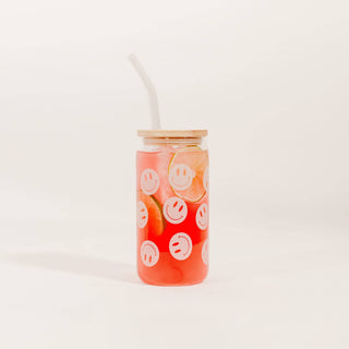 Smiley Can Glass w/ Straw and Lid