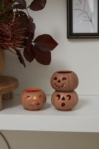 GRINNING PUMPKINS VOTIVE - SET OF 3